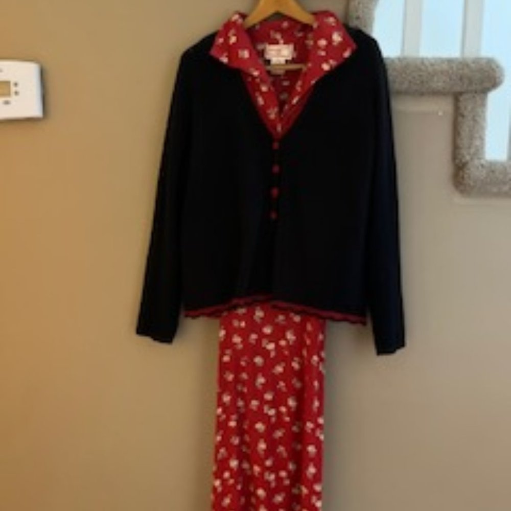 Vintage April Cornell floral dress and cardigan small